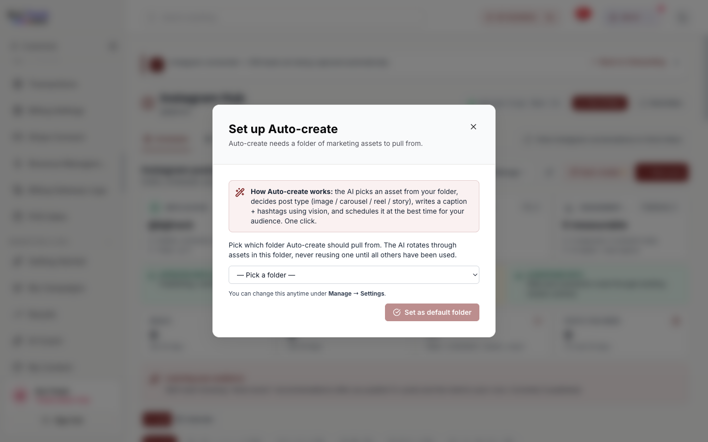 BJJ Track Instagram Auto-create — AI picks asset from your folder, decides post type, writes caption with vision, schedules at the best time